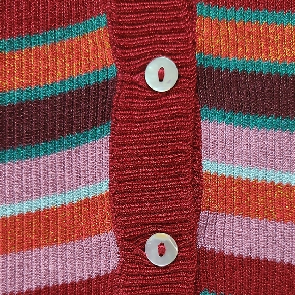 Zara Red Multi-Color Striped Shimmer Thread Cardigan - Size S - Picture 4 of 6